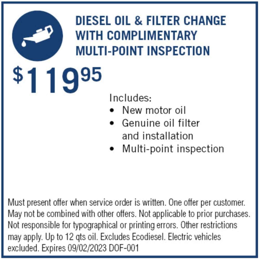 DIESEL OIL & FILTER CHANGE W FREE MULTI-POINT INSPECTION