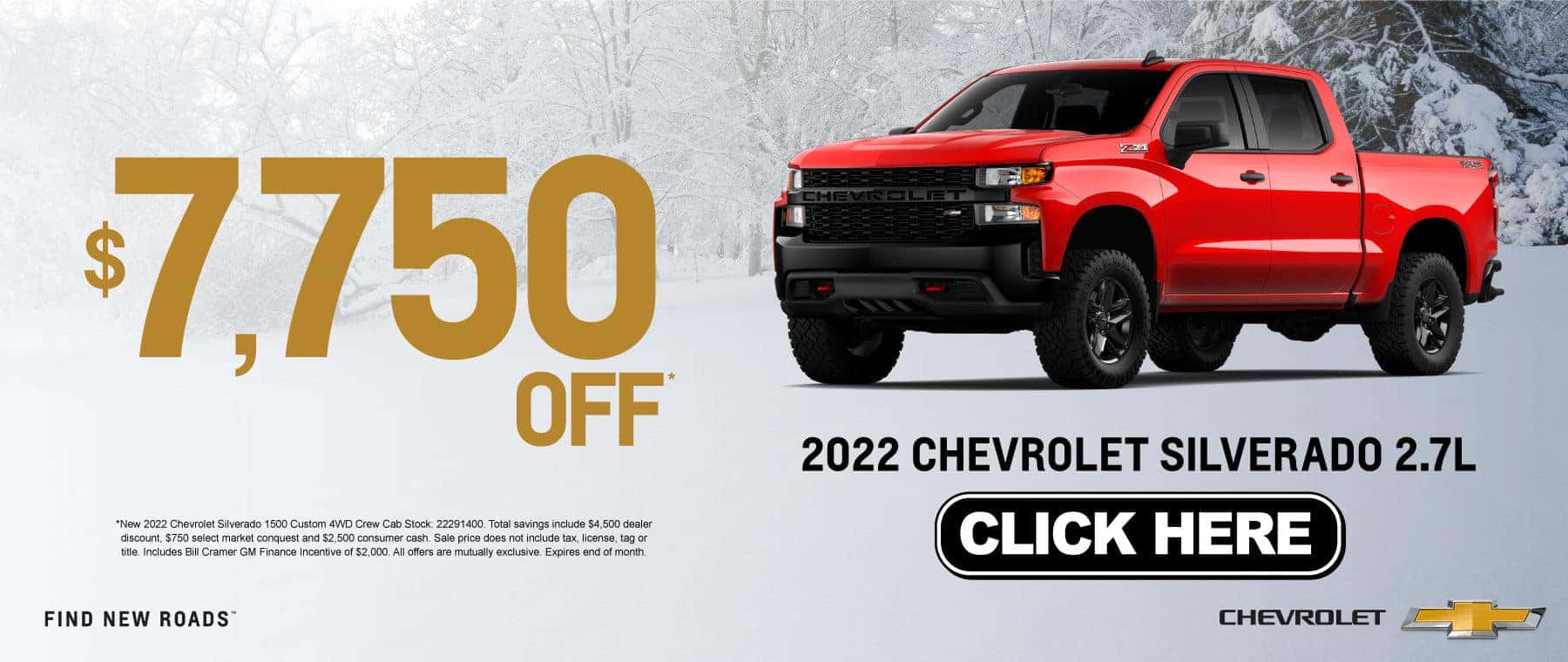 $7,750 Off 2022 Chevrolet Silverado 2.7L - Click Here