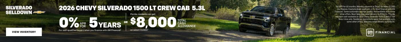 2026 CHEVY SILVERADO 1500 LT CREW CAB 5.3L Florida residents can got 0% 5YEARS T$8,000 CASH ALLOWANCE