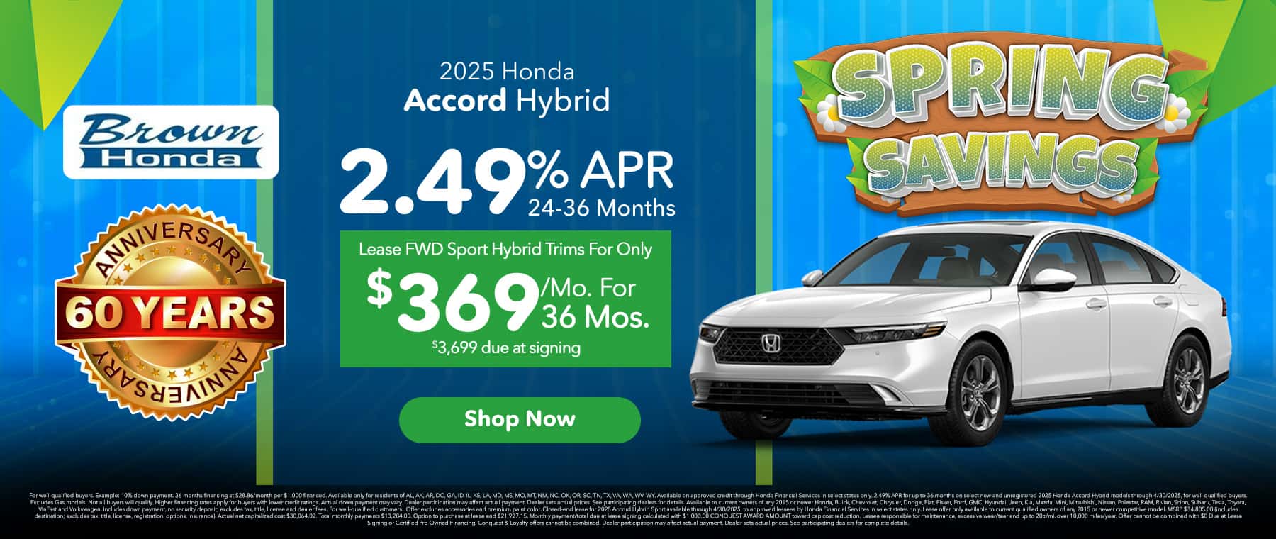 2025 Honda Accord Hybrid, 2.49% APR for 24.36 months, Lease FWD for $369/Mo for 36 months