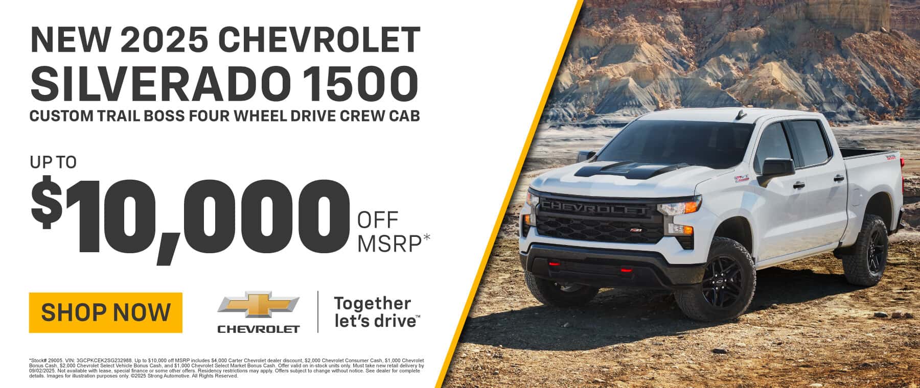 New 2025 Chevrolet Silverado 1500 Custom Trail Boss Four Wheel Drive Crew Cab