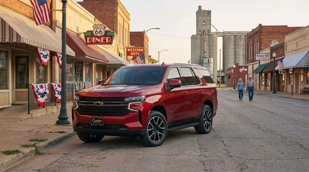 2026 Chevrolet Tahoe on a classic Route 66 main street in small-town Yukon Oklahoma