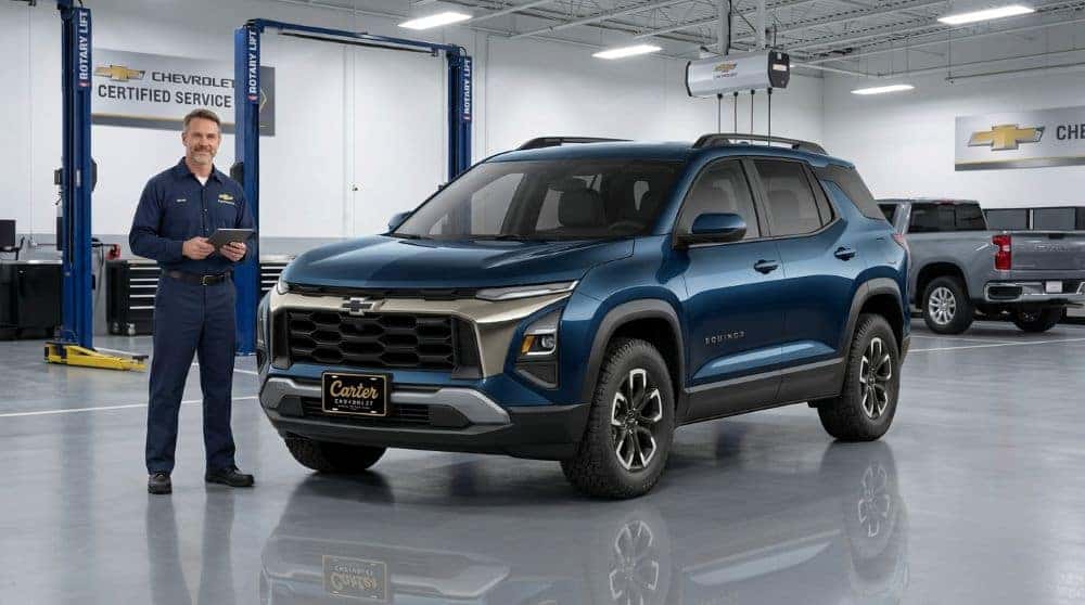 2027 Chevrolet Equinox in the service bay at Carter Chevrolet in Okarche, Oklahoma