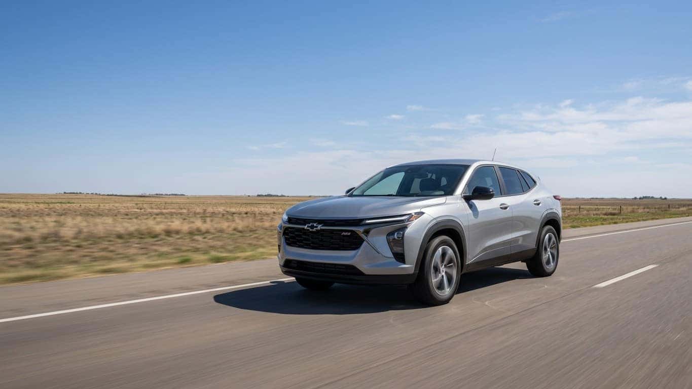 Chevrolet Trax driving on a two-lane Oklahoma highway