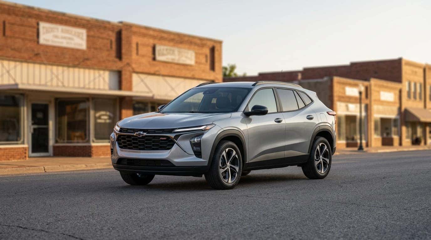 Chevrolet Trax parked on a small-town main street near El Reno, Oklahoma