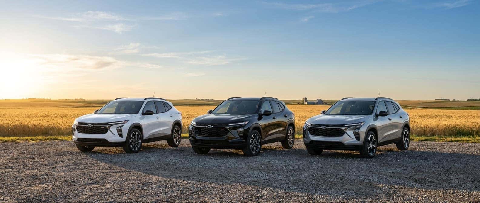 Three Chevrolet Trax SUVs in different colors parked together near Okarche, OK