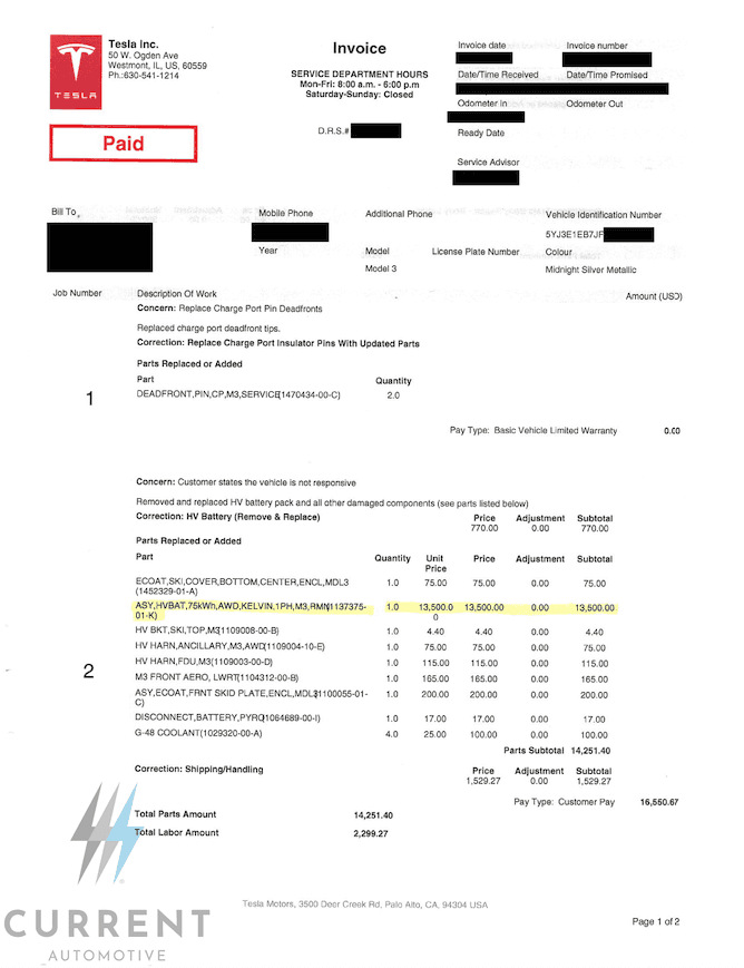 Tesla model deals y battery price