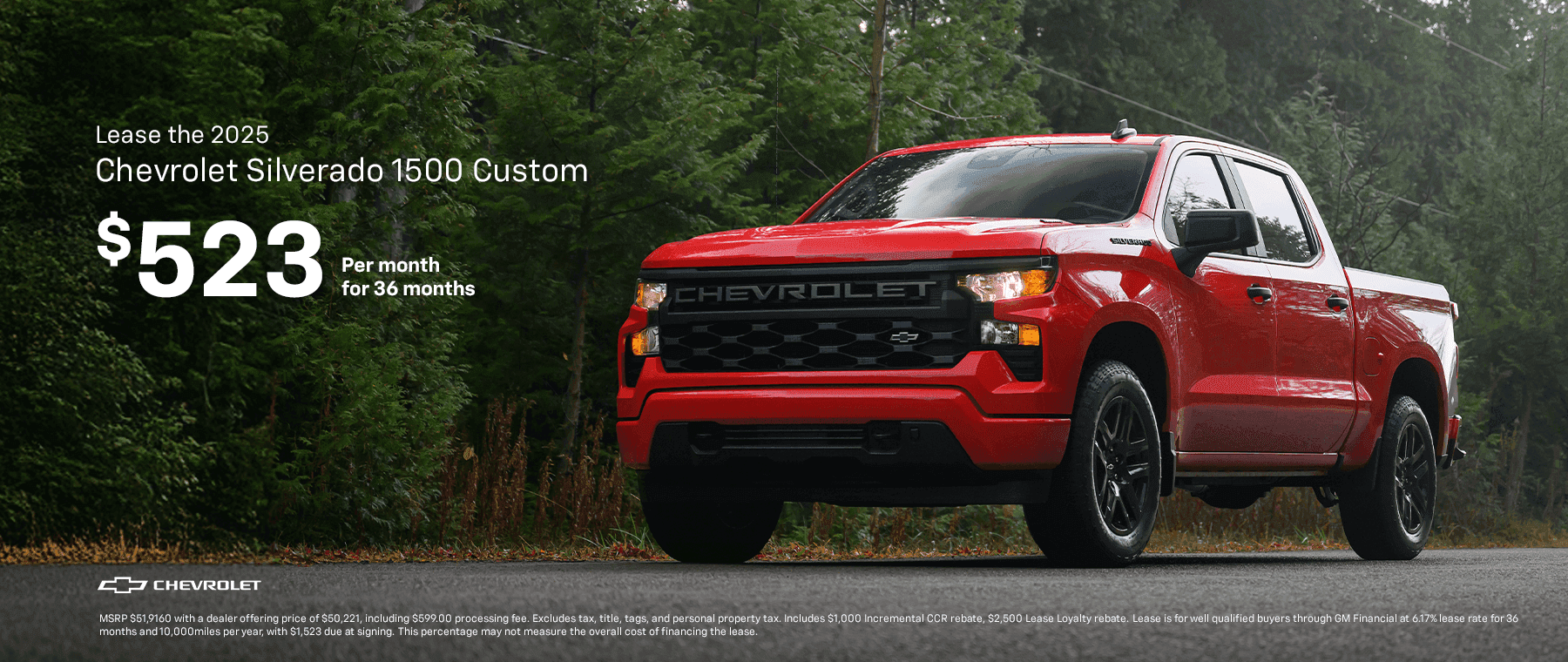 Lease the 2025 Chevrolet Silverado 1500 Custom- 36X $523/mo.