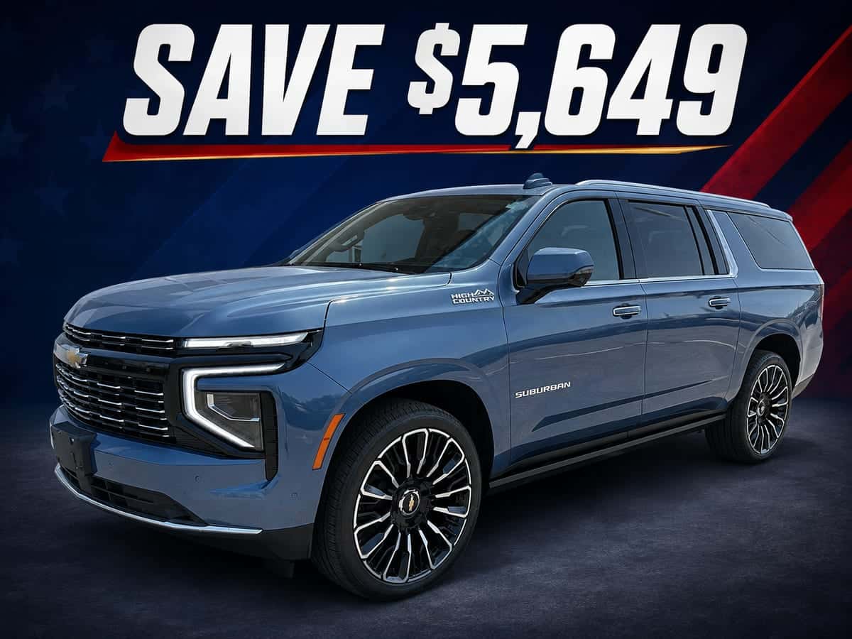 Blue-gray 2026 Chevrolet Suburban High Country with Save $5,649 offer