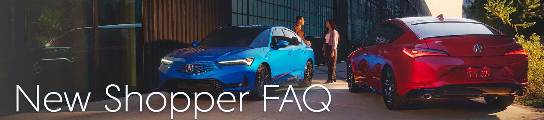 2 customers talking standing next to acura cars