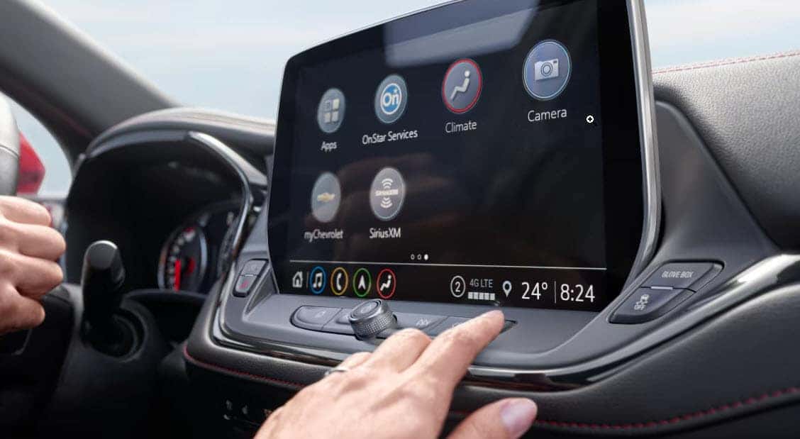2025 Chevrolet Blazer interior featuring touchscreen infotainment and red stitching details