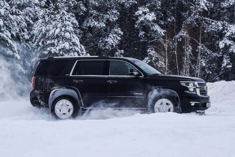 Chevrolet SUV in winter landscape after seasonal service check