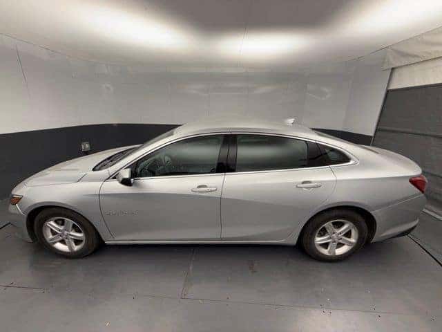 Chevy Malibu side profile in silver showing sleek exterior lines Camby IN