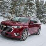Chevy SUV driving safely on winter roads in Indiana