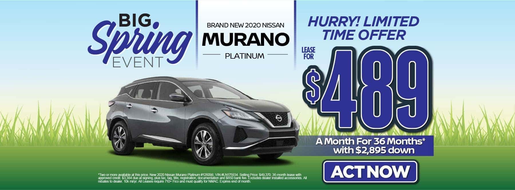 New 2020 Nissan Murano Platinum – Lease for $489/mo for 36 months with $2,895 Down* Act now.