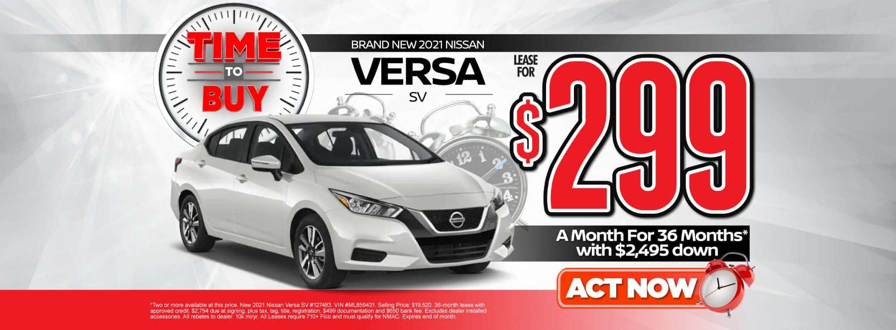 New 2021 Nissan Versa | Lease for $299 a month | Act Now