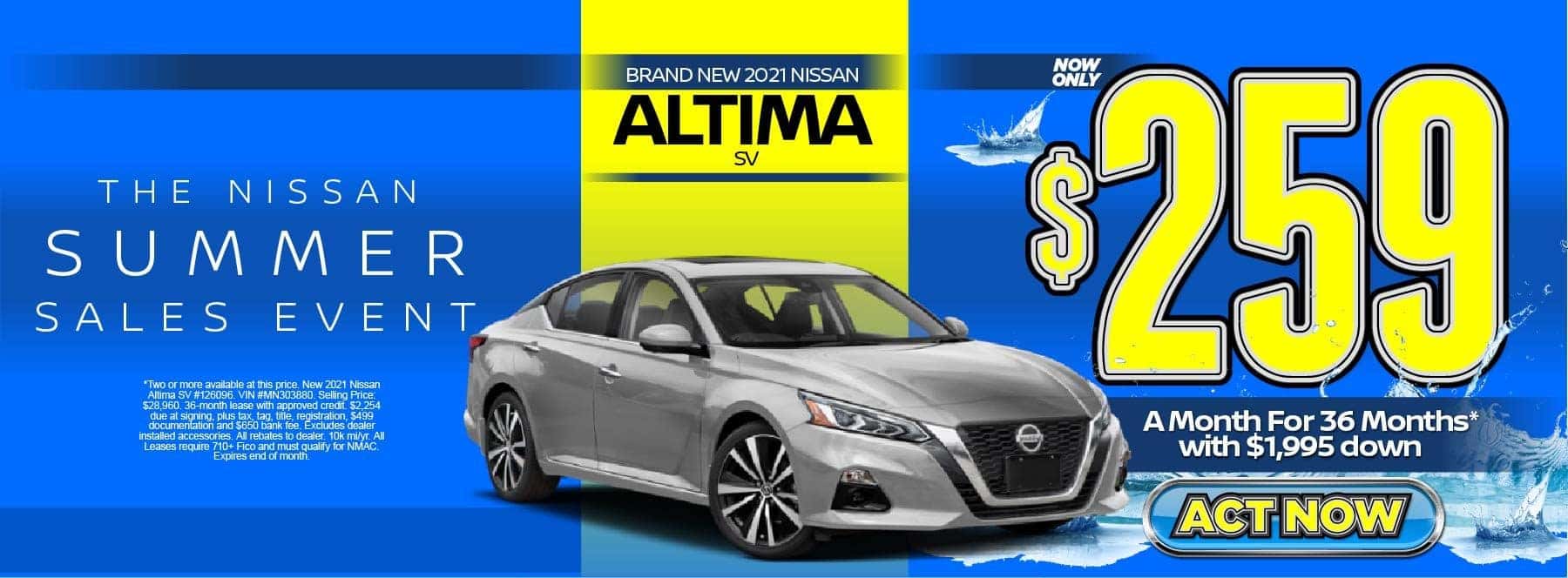 New 2021 Nissan Altima SV – Lease for $259/mo for 36 months with $1,995 Down* Act now.