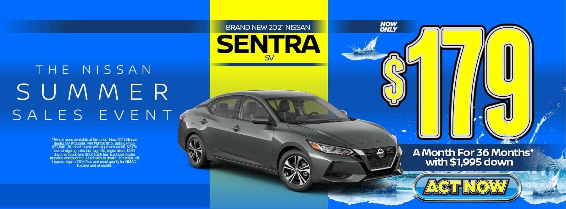 New 2021 Nissan Sentra SV – Lease for $179/mo for 36 months with $1,995 Down* Act now.
