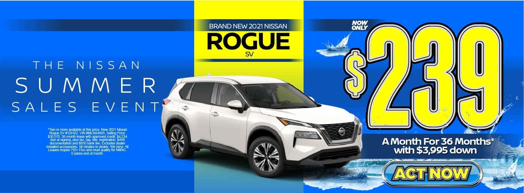 New 2021 Nissan Rogue SV AWD – Lease for $239/mo for 36 months with $3,995 Down* Act now.