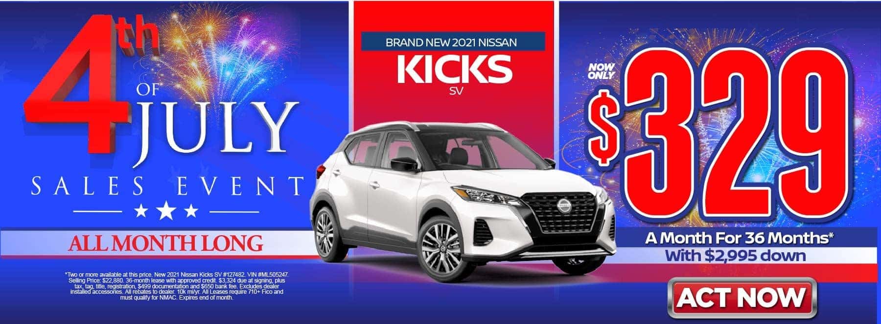 New 2021 Nissan Kicks S – Lease for $329/mo for 36 months with $2,995 Down* Act now.