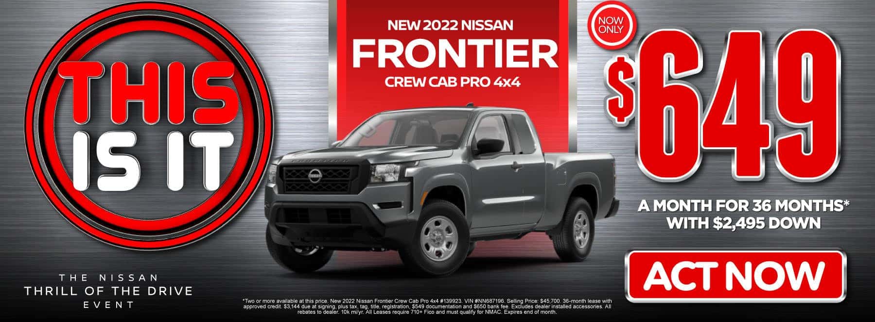 New 2022 Nissan Frontier Crew Cab Pro - Now Only $649 a month for 36 months* ACT NOW