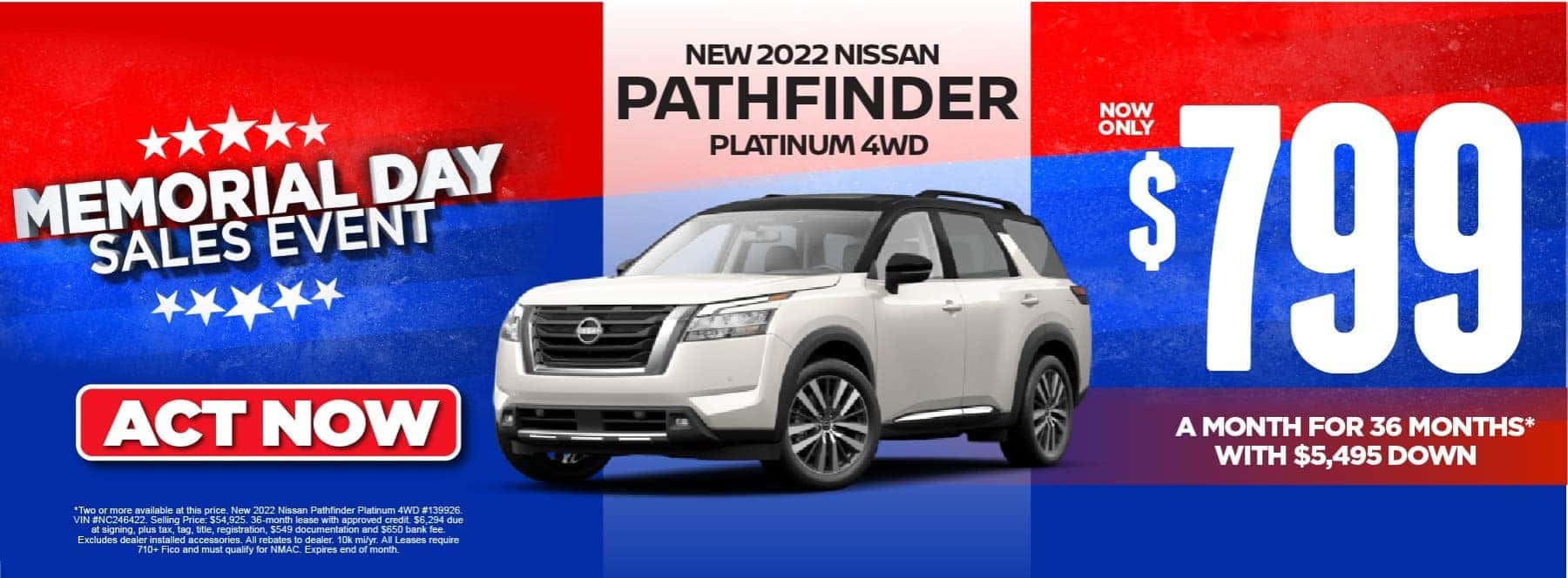 NEW 2022 NISSAN PATHFINDER PLATINUM SV 4WD $799/mo | ACT NOW