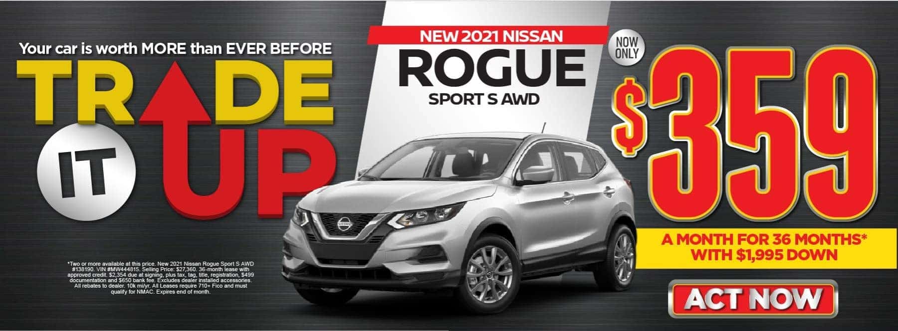 NEW 2021 NISSAN ROGUE SPORT S AWD $359/mo 36 months and $1,995 down