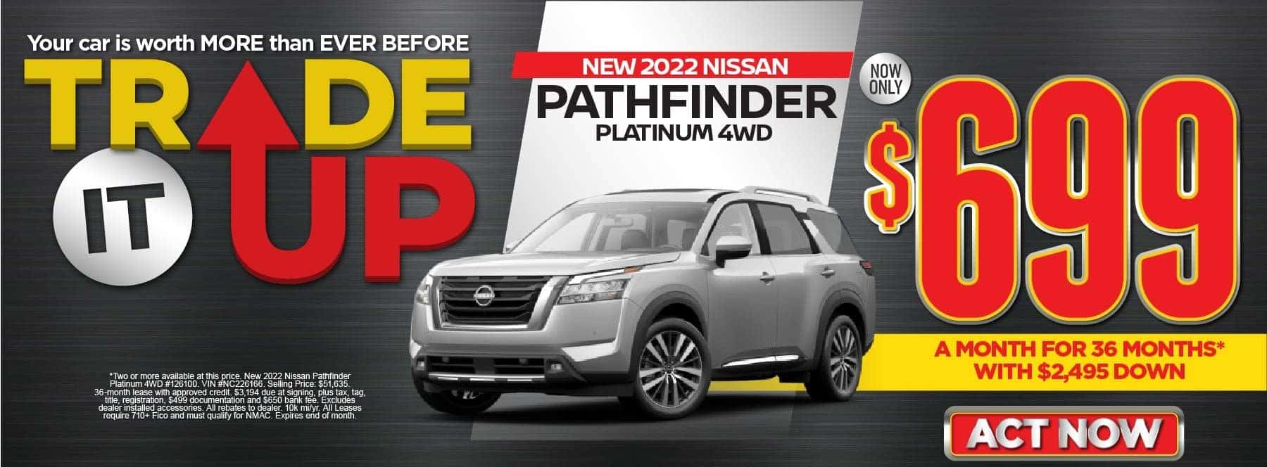 NEW 2022 NISSAN PATHFINDER PLATINUM 4WD $699/mo 36 months and $2,495 down
