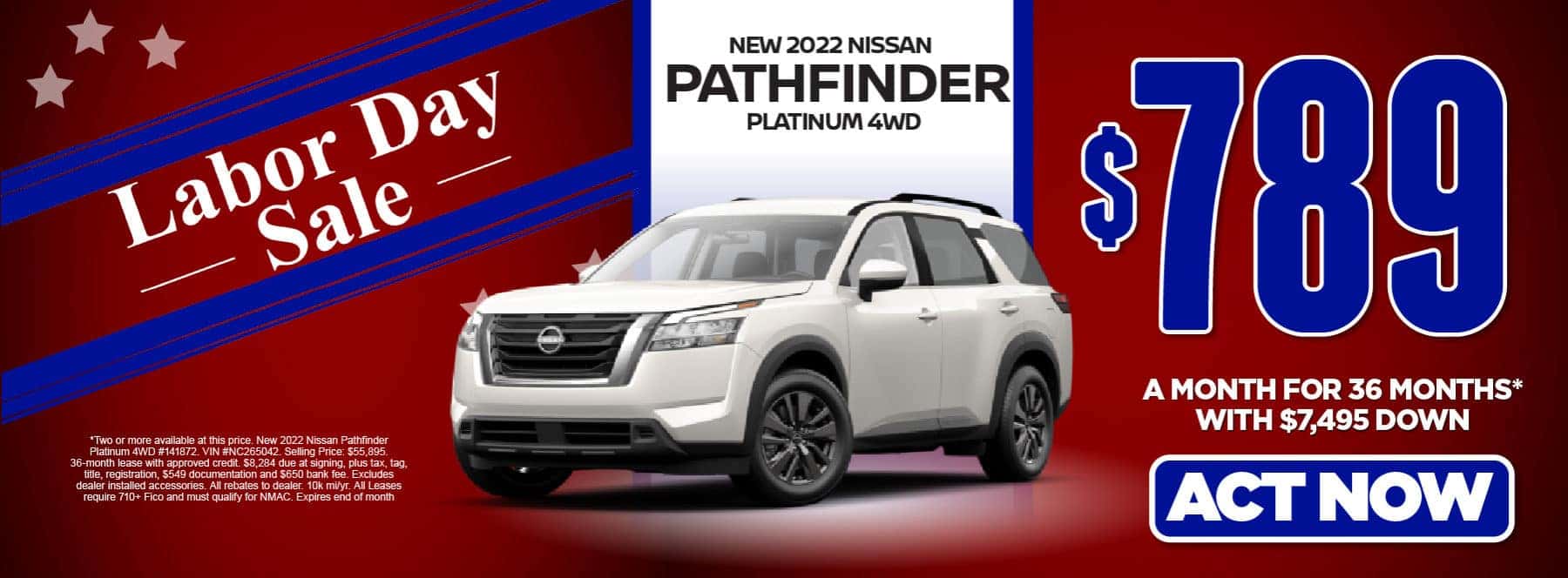NEW 2022 PATHFINDER PLATINUM 4WD $789/mo 36 months and $7,495 down