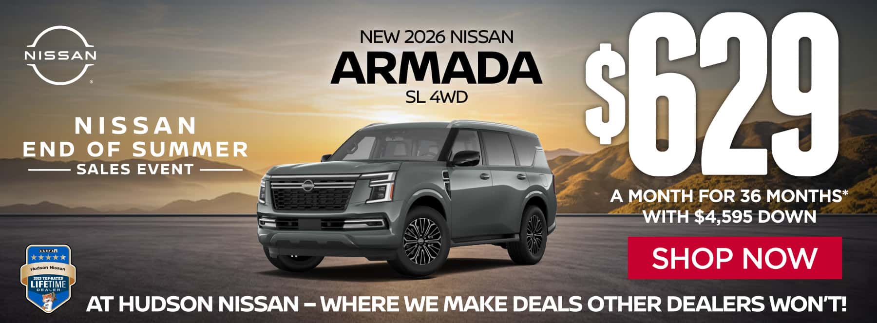 New 2026 Nissan Armada SL 4WD $629 a month for 36 months* with $4,595 down