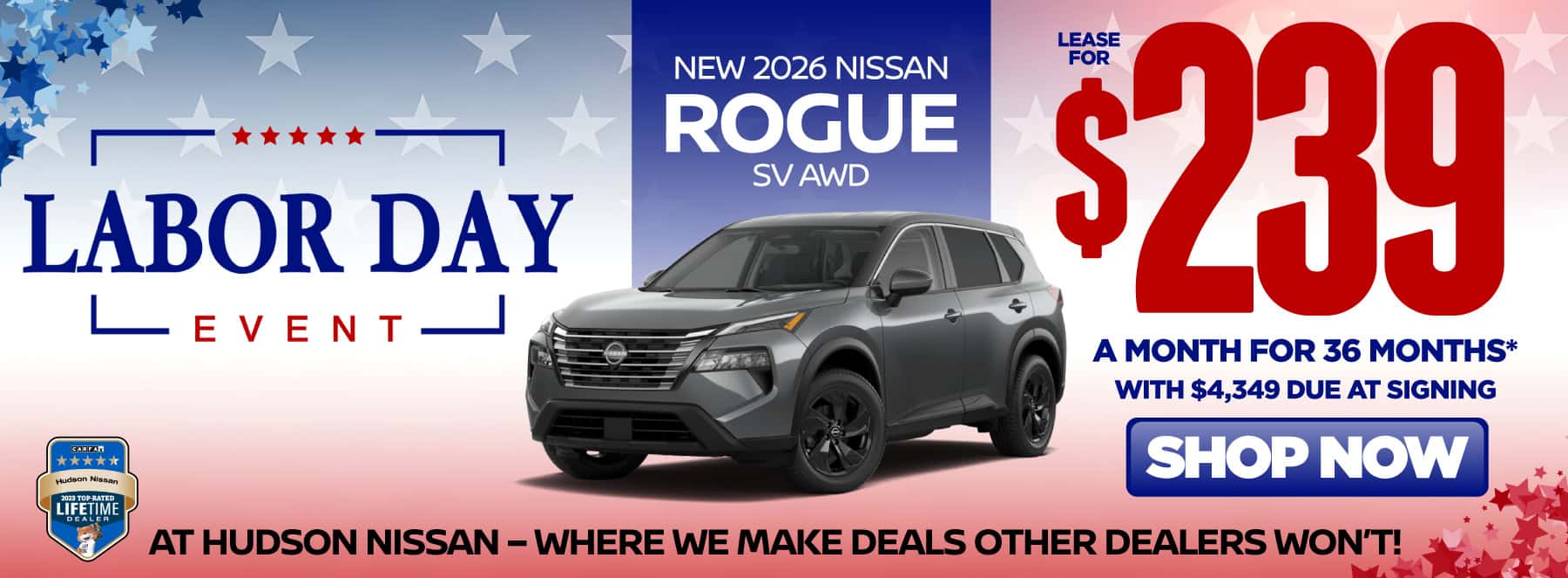 New 2026 Nissan Rogue SV AWD Lease for $239 a month for 36 Months* with $4,349 due at signing