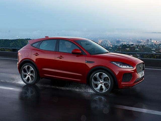 2018 Jaguar E-PACE First Edition driving through rain square
