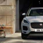 2018 Jaguar E-PACE pulling out of parking garage banner