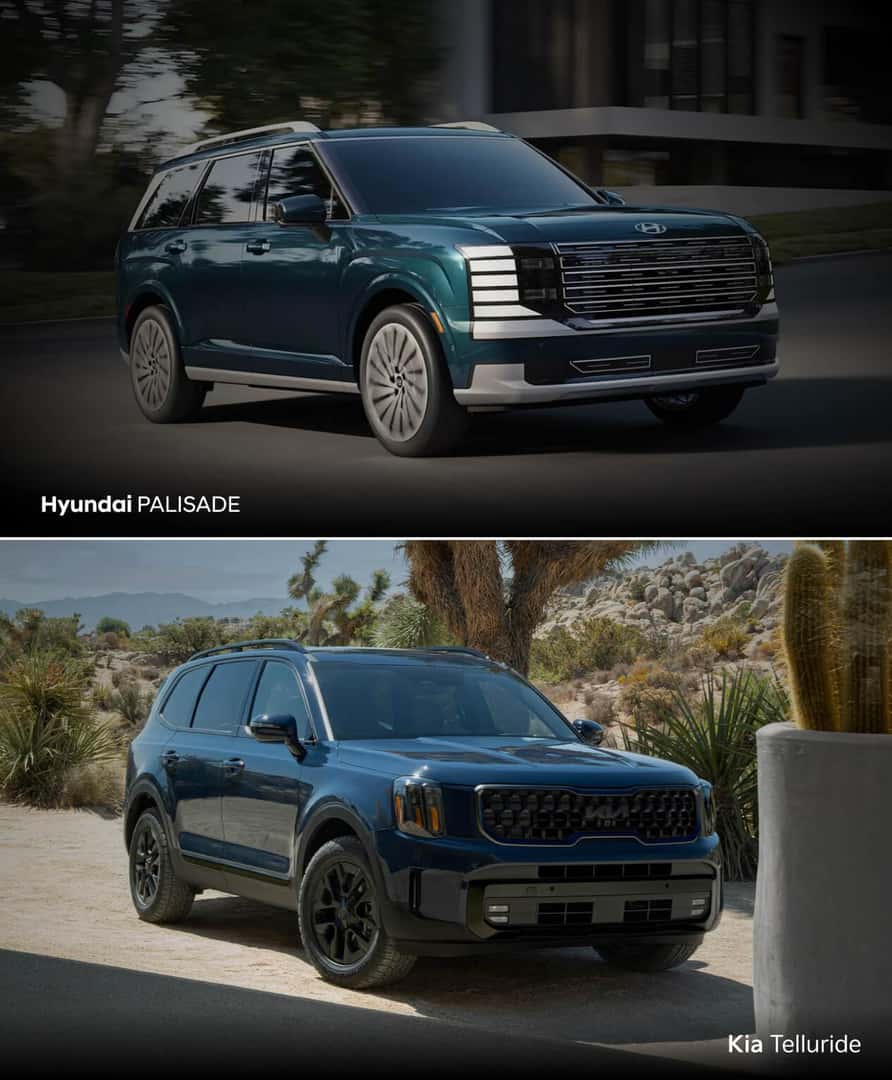 2026 Hyundai Palisade and Kia Telluride parked side by side