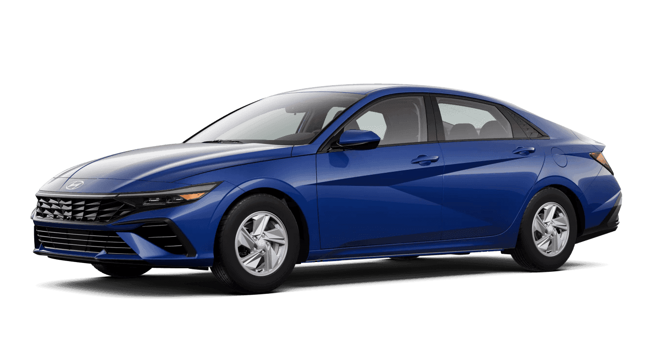 2026 Hyundai Elantra SE in Intense Blue in three quarter angle.