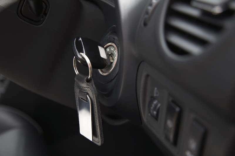 Car ignition with key, close-up