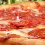 Close up of a pepperoni pizza