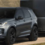 Front view of the 2025 Land Rover Discovery S on display at Land Rover Dayton, showcasing luxury SUV design.