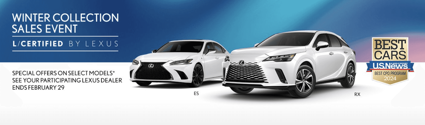 L/Certified By Lexus Winter Collection Sales Event Banner with a Lexus ES and RX