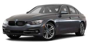 A dark grey 2017 used BMW 3-Series is facing left.