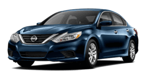 A dark blue 2017 Used Nissan Altima on white facing left