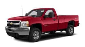 Red 2013 Chevy Silverado 2500HD angled left