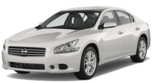 A white used Nissan Maxima from McCluskey auto facing left