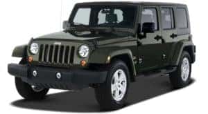 A black 2007 used Jeep Wrangler on white