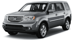 A grey 2013 used Honda Pilot is shown left facing on a white background.