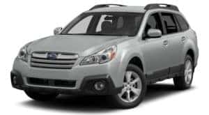A grey 2014 used Subaru Outback is shown facing left with a white background.