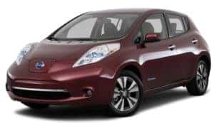 A burgundy 2017 Used Nissan Leaf is facing left.