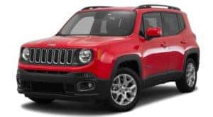 A red 2015 used Jeep Renegade is facing left.