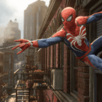 Spiderman Swinging from Building in Cincinnati