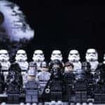 Star Wars Legos with Death Star against black background